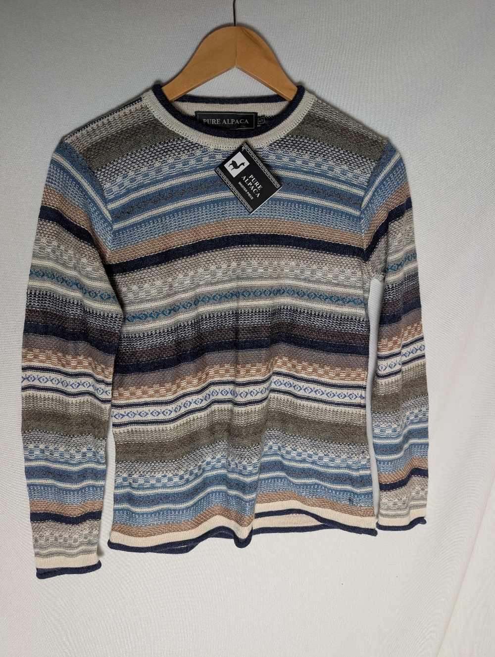 Men's Pure Alpaca Baby Alpaca Multi Pattern Striped Long Sleeve Sweater Size S